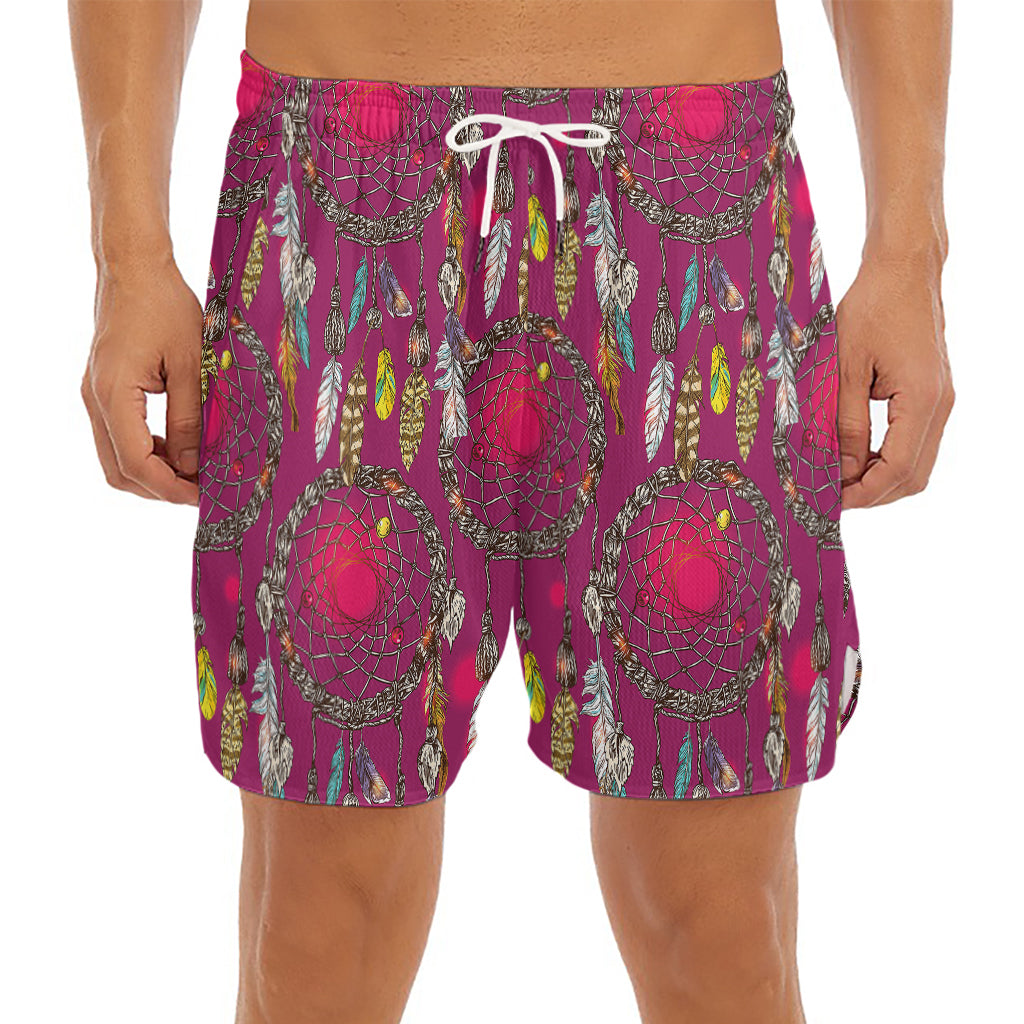 Purple Native Dream Catcher Print Men's Split Running Shorts