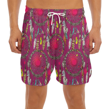 Purple Native Dream Catcher Print Men's Split Running Shorts