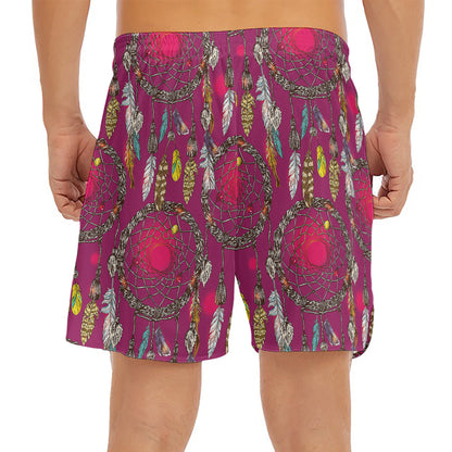 Purple Native Dream Catcher Print Men's Split Running Shorts