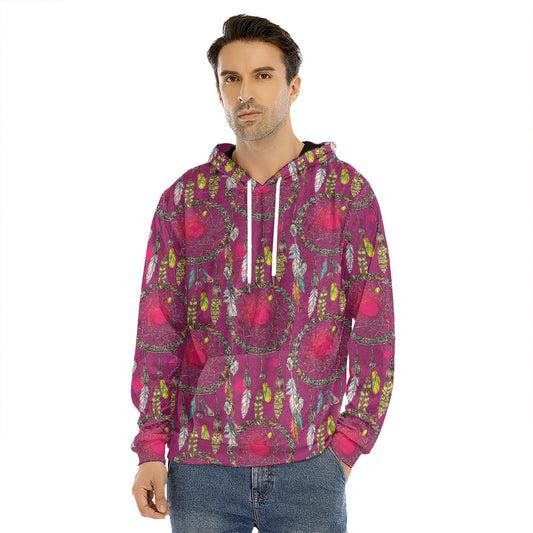 Purple Native Dream Catcher Print Men's Velvet Pullover Hoodie