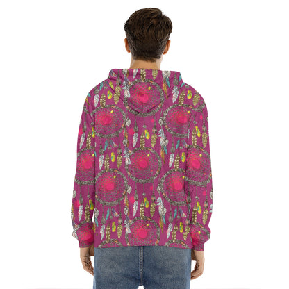 Purple Native Dream Catcher Print Men's Velvet Pullover Hoodie