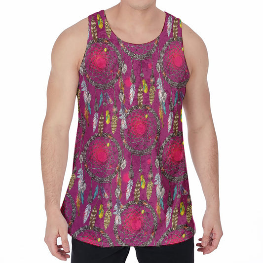 Purple Native Dream Catcher Print Men's Velvet Tank Top