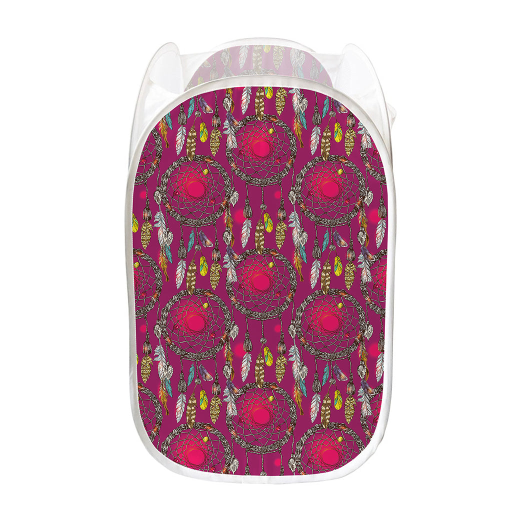 Purple Native Dream Catcher Print Mesh Laundry Hamper