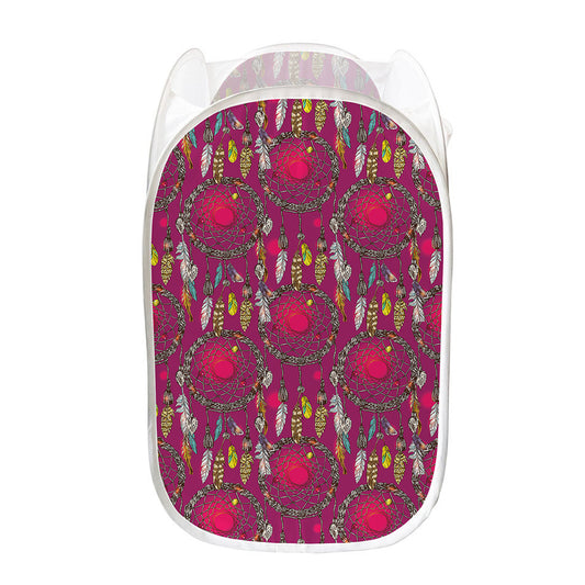Purple Native Dream Catcher Print Mesh Laundry Hamper