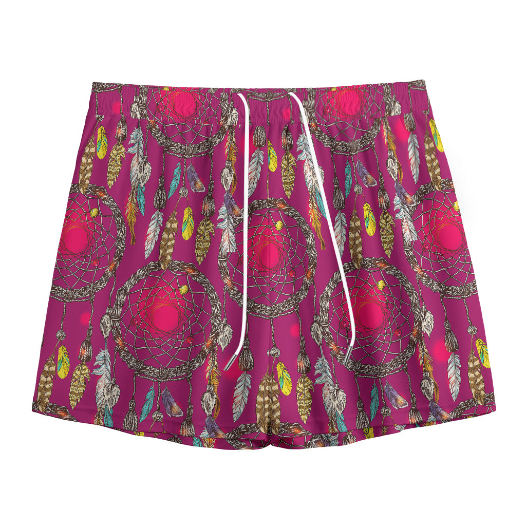 Purple Native Dream Catcher Print Mesh Shorts