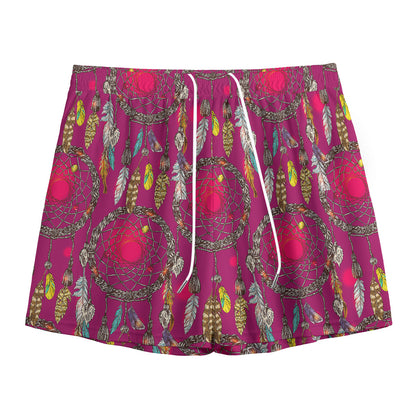 Purple Native Dream Catcher Print Mesh Shorts