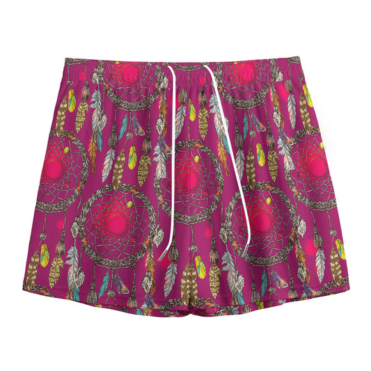 Purple Native Dream Catcher Print Mesh Shorts