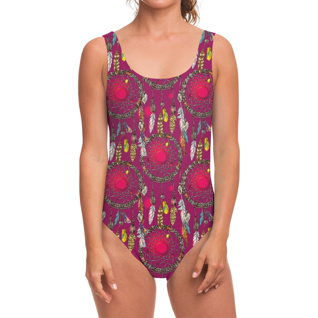 Purple Native Dream Catcher Print One Piece Swimsuit