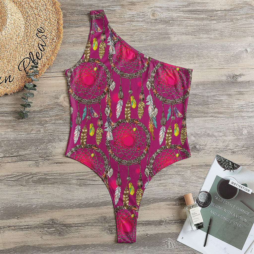 Purple Native Dream Catcher Print One Shoulder Bodysuit