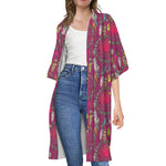 Purple Native Dream Catcher Print Open Front Beach Cover Up