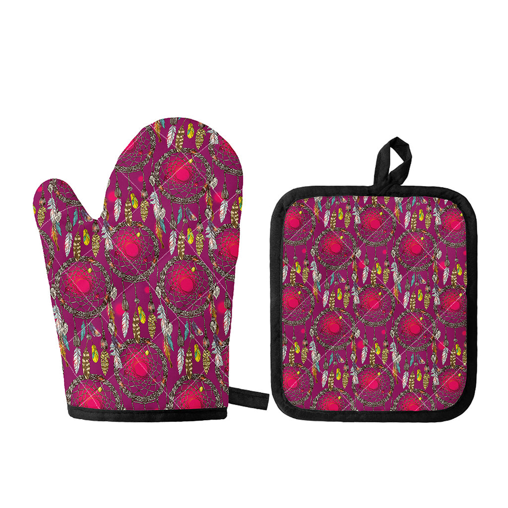 Purple Native Dream Catcher Print Oven Mitt And Pot Holder Set