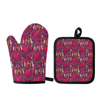 Purple Native Dream Catcher Print Oven Mitt And Pot Holder Set