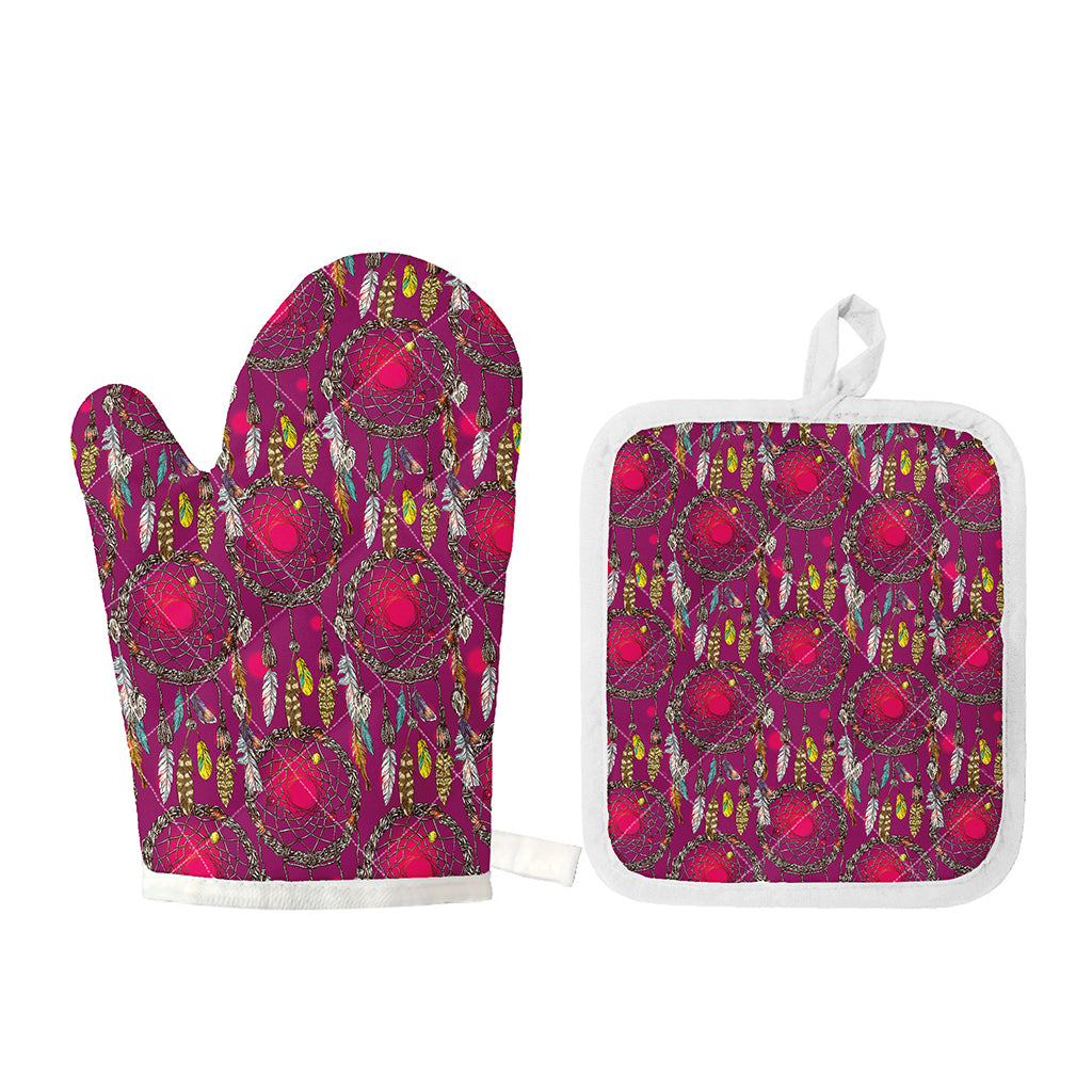 Purple Native Dream Catcher Print Oven Mitt And Pot Holder Set