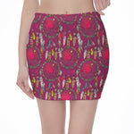 Purple Native Dream Catcher Print Pencil Mini Skirt