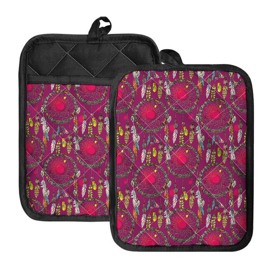 Purple Native Dream Catcher Print Pot Holders With Pocket