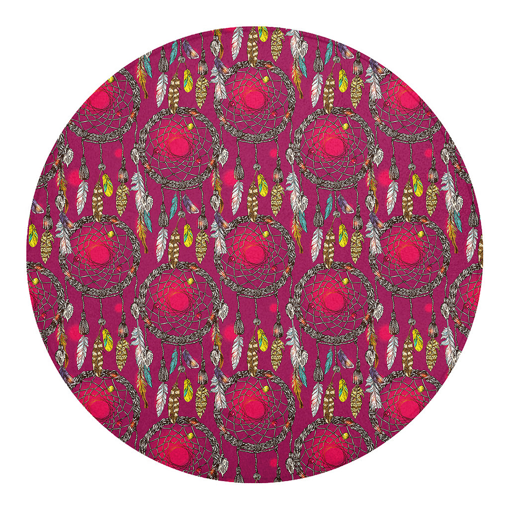 Purple Native Dream Catcher Print Round Blanket
