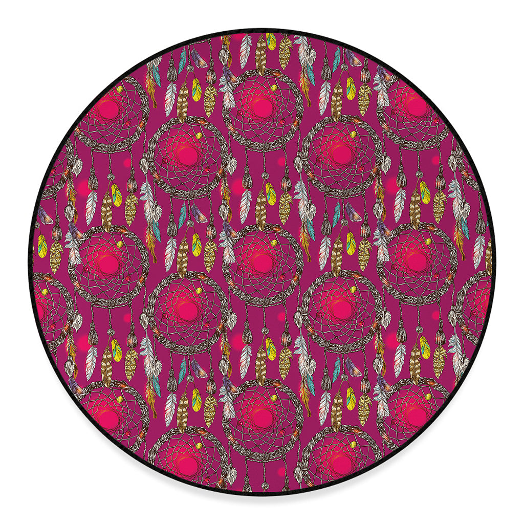 Purple Native Dream Catcher Print Round Floor Mat