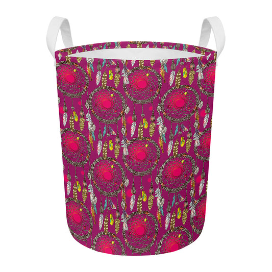 Purple Native Dream Catcher Print Round Laundry Basket