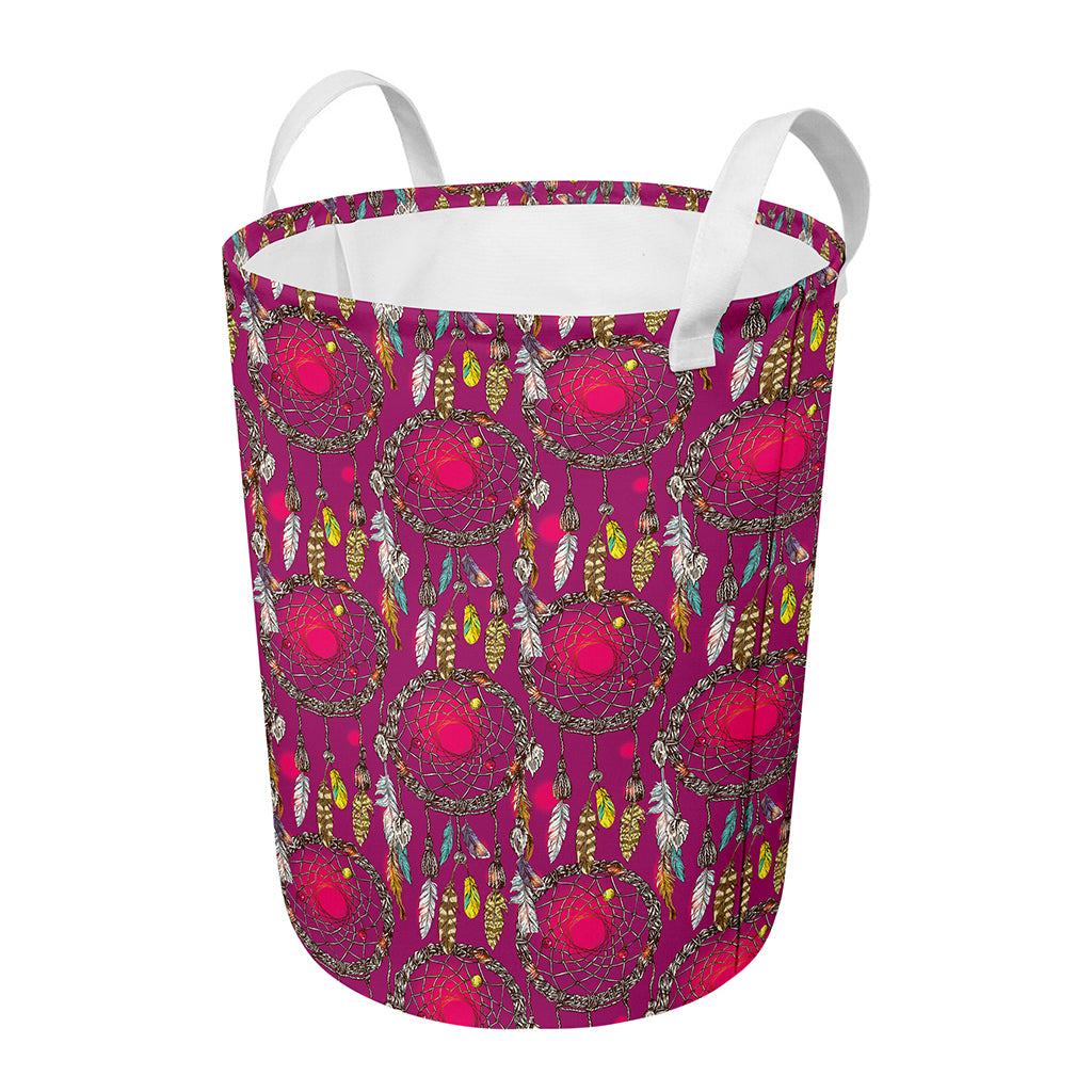 Purple Native Dream Catcher Print Round Laundry Basket