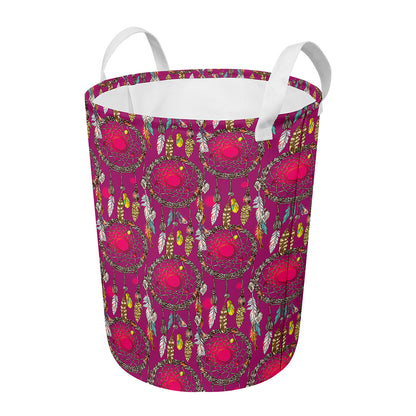 Purple Native Dream Catcher Print Round Laundry Basket