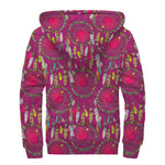 Purple Native Dream Catcher Print Sherpa Lined Zip Up Hoodie