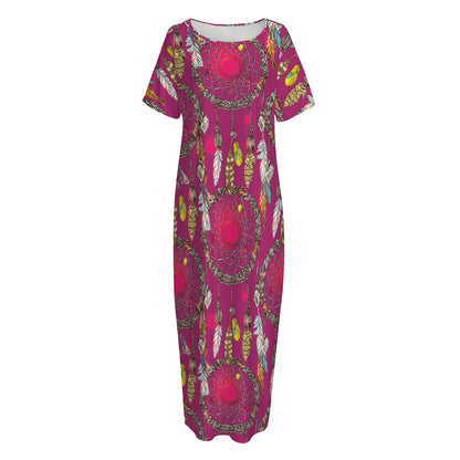 Purple Native Dream Catcher Print Short Sleeve Long Nightdress