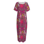 Purple Native Dream Catcher Print Short Sleeve Long Nightdress