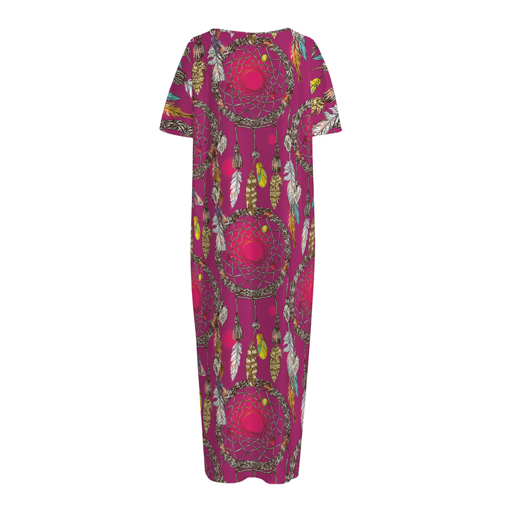 Purple Native Dream Catcher Print Short Sleeve Long Nightdress