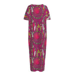 Purple Native Dream Catcher Print Short Sleeve Long Nightdress