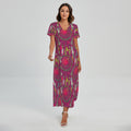 Purple Native Dream Catcher Print Short Sleeve Maxi Dress