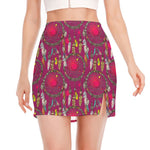 Purple Native Dream Catcher Print Side Slit Mini Skirt
