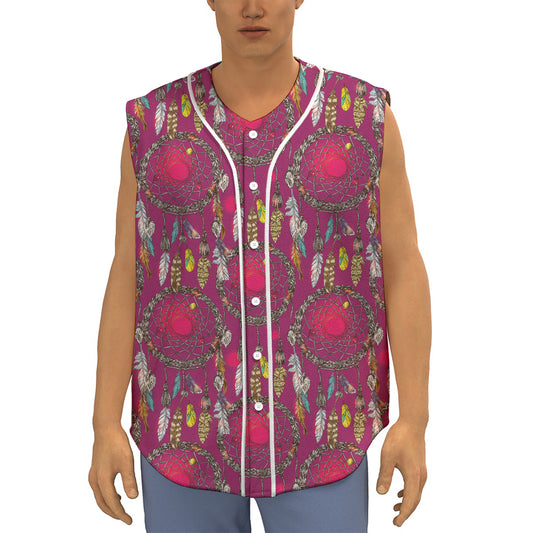 Purple Native Dream Catcher Print Sleeveless Baseball Jersey