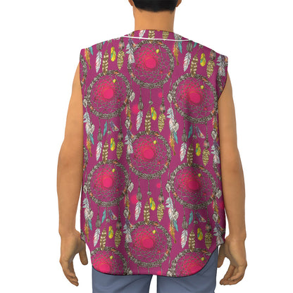 Purple Native Dream Catcher Print Sleeveless Baseball Jersey