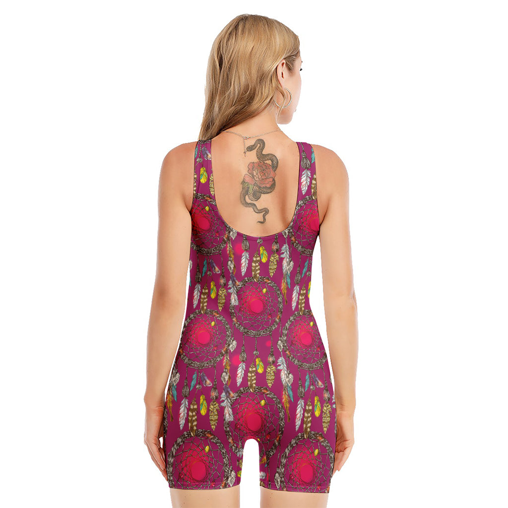 Purple Native Dream Catcher Print Sleeveless One Piece Swimsuit