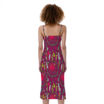 Purple Native Dream Catcher Print Slim Fit Midi Cami Dress