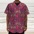 Purple Native Dream Catcher Print Textured Short Sleeve Shirt