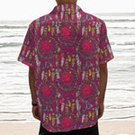 Purple Native Dream Catcher Print Textured Short Sleeve Shirt