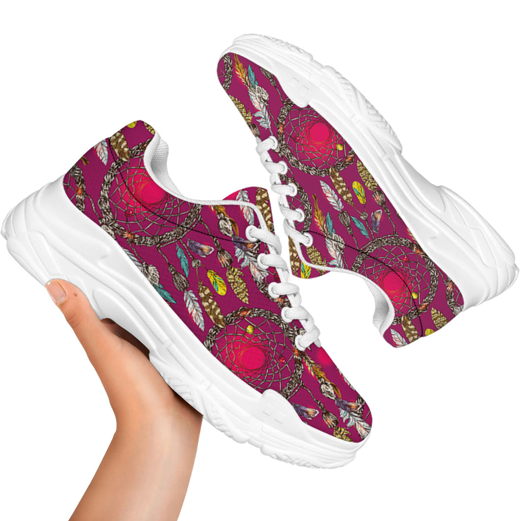 Purple Native Dream Catcher Print White Chunky Shoes