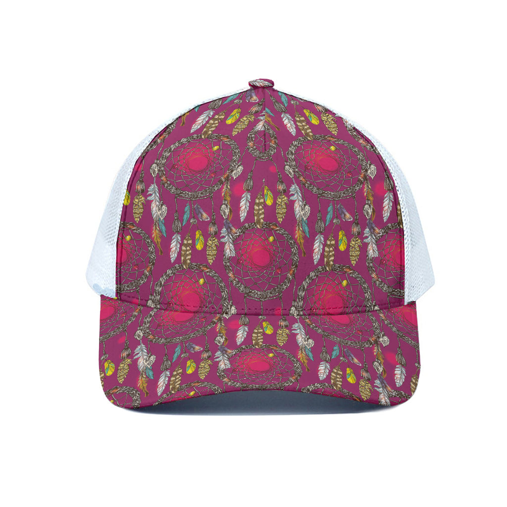 Purple Native Dream Catcher Print White Mesh Trucker Cap