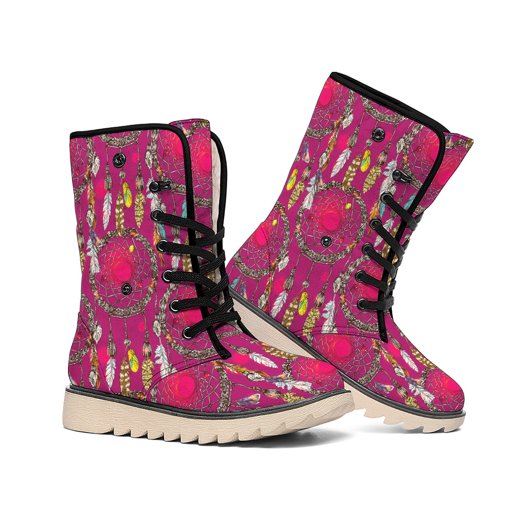 Purple Native Dream Catcher Print Winter Boots