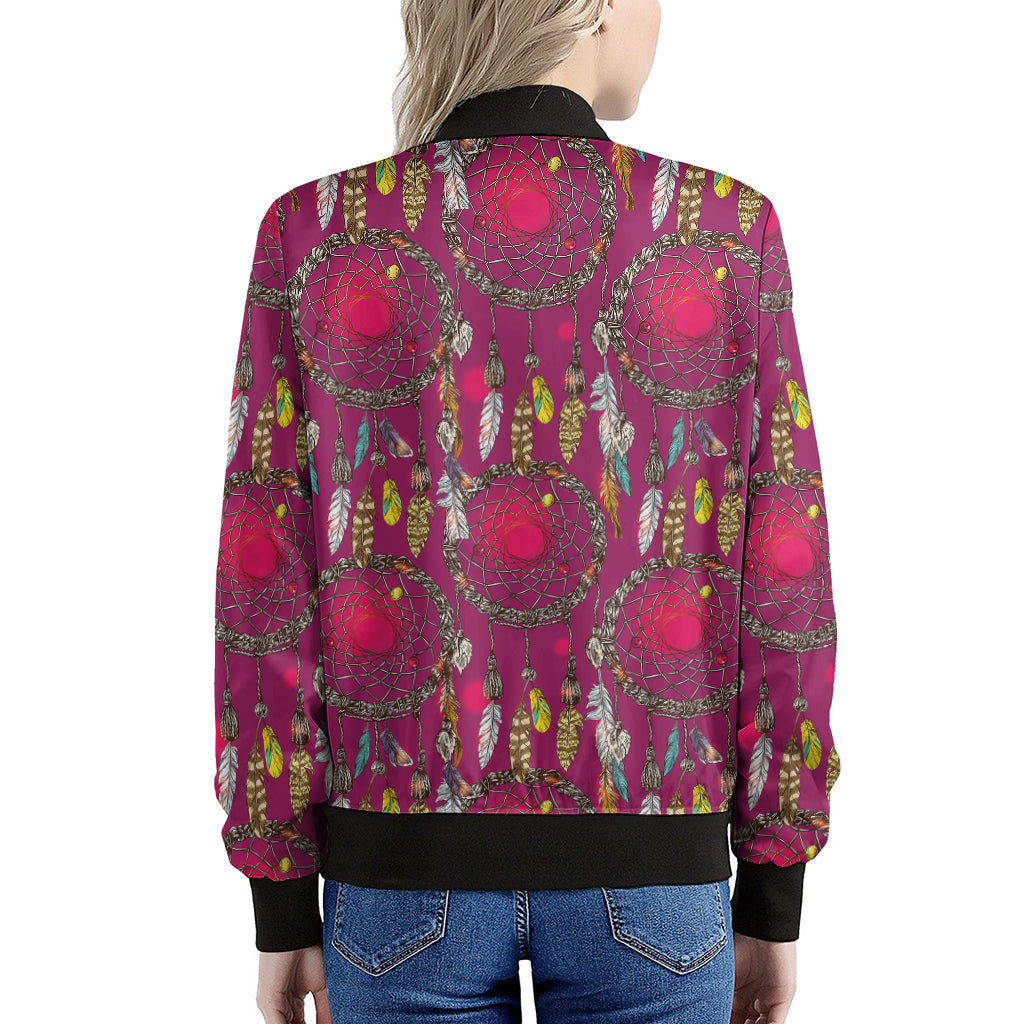 Purple Native Dream Catcher Print Women's Bomber Jacket