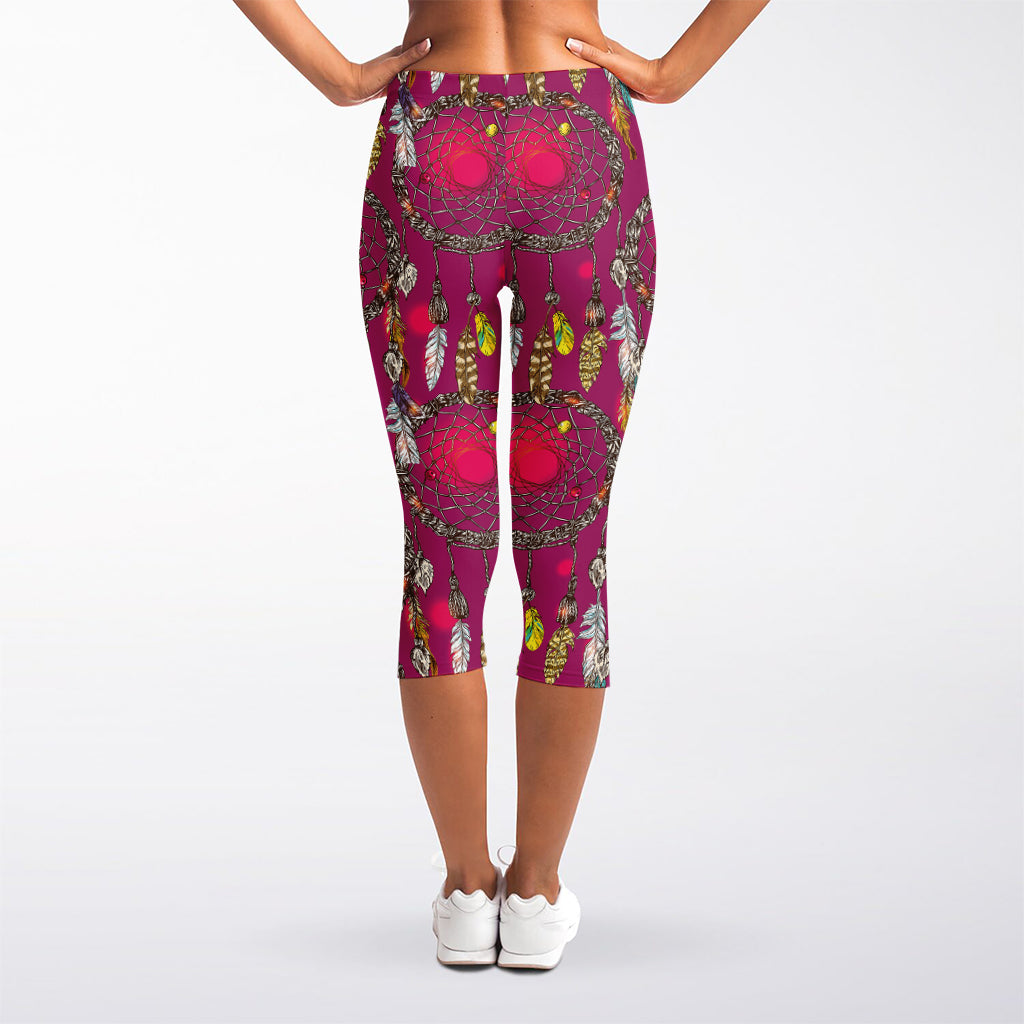 Purple Native Dream Catcher Print Women's Capri Leggings