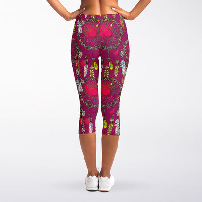 Purple Native Dream Catcher Print Women's Capri Leggings