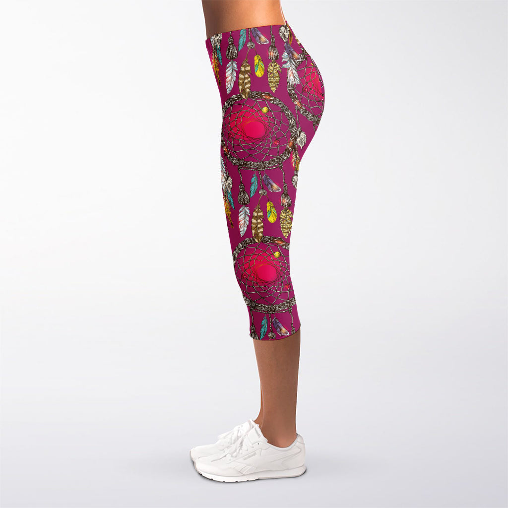 Purple Native Dream Catcher Print Women's Capri Leggings