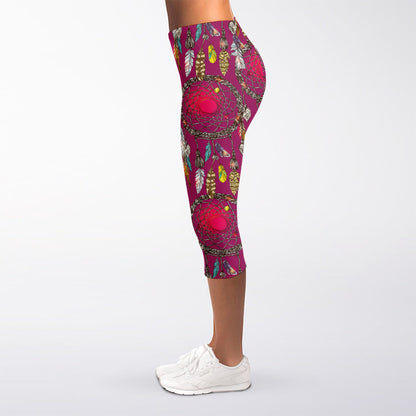 Purple Native Dream Catcher Print Women's Capri Leggings