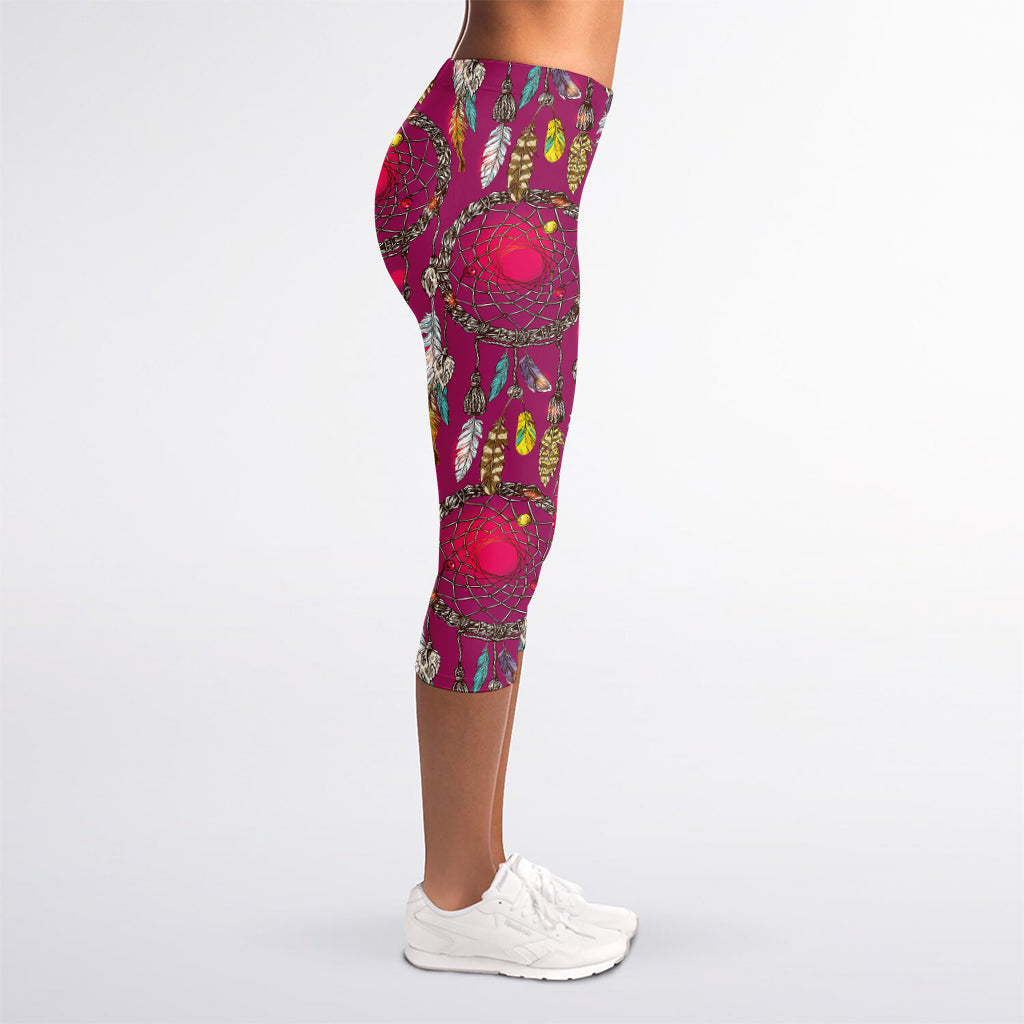 Purple Native Dream Catcher Print Women's Capri Leggings