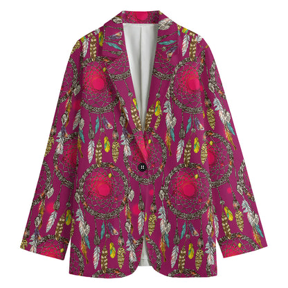 Purple Native Dream Catcher Print Women's Cotton Blazer