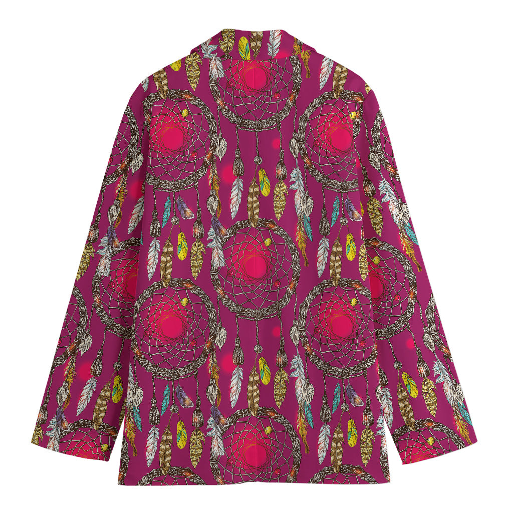 Purple Native Dream Catcher Print Women's Cotton Blazer
