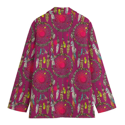 Purple Native Dream Catcher Print Women's Cotton Blazer