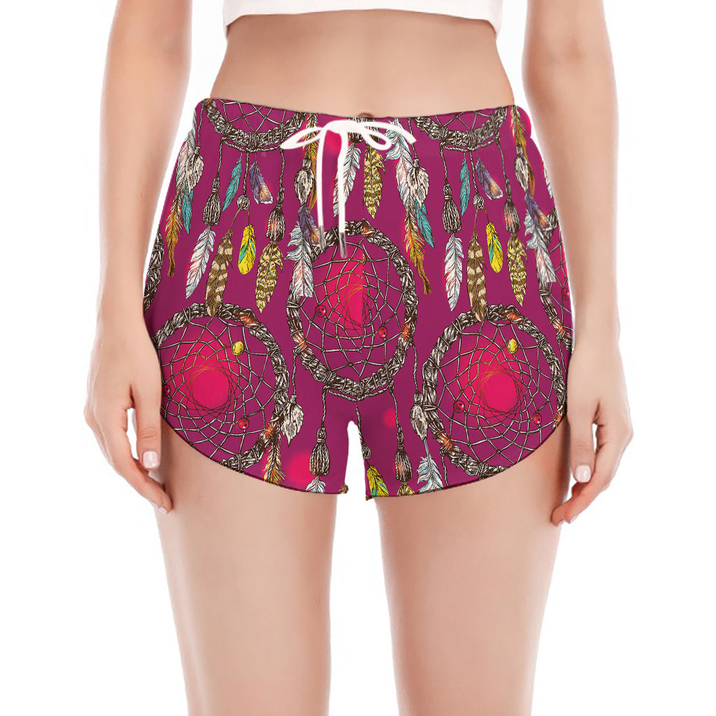 Purple Native Dream Catcher Print Women's Split Running Shorts